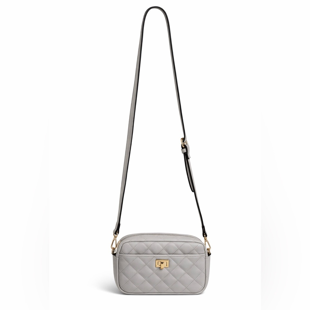 ASOS Truffle Collection Quilted Crossbody Bag – Grey with Gold Hardware